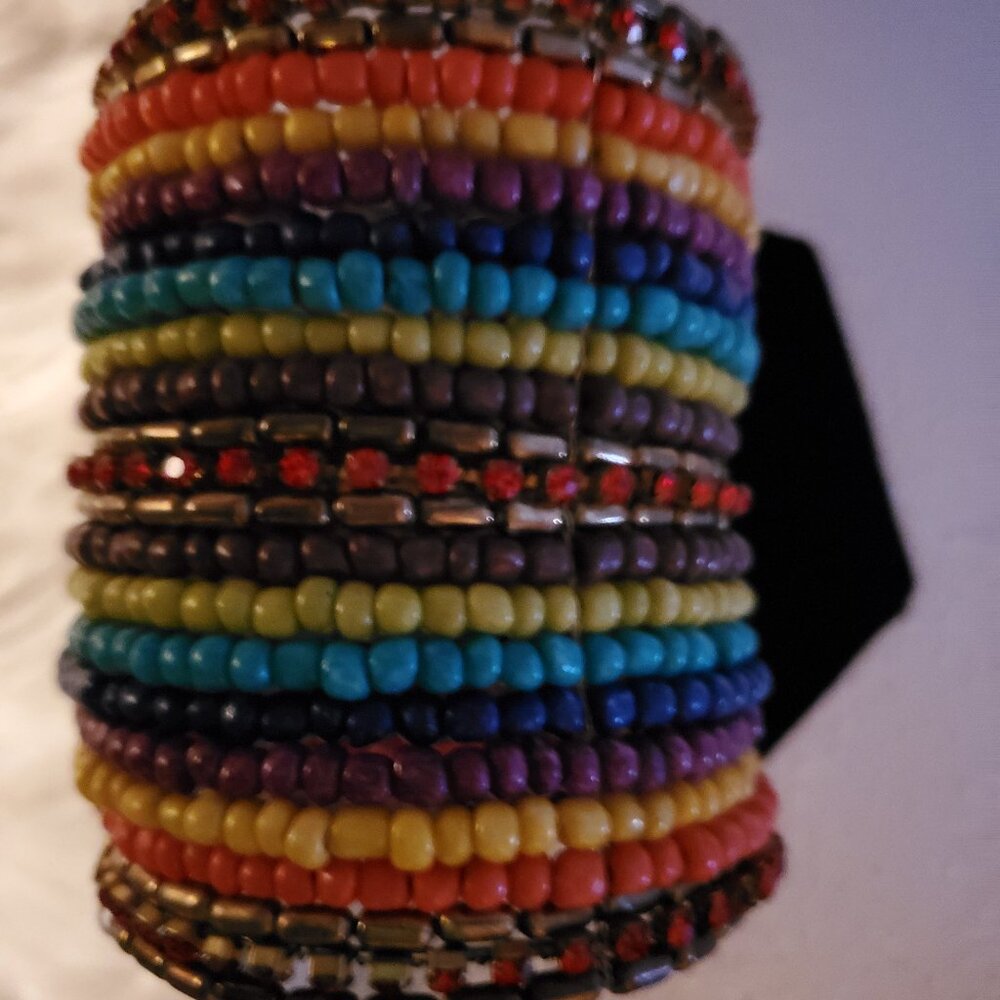 HANDMADE BEADED CUFF MULTI-COLOR BRACELET -~3.5" WIDE